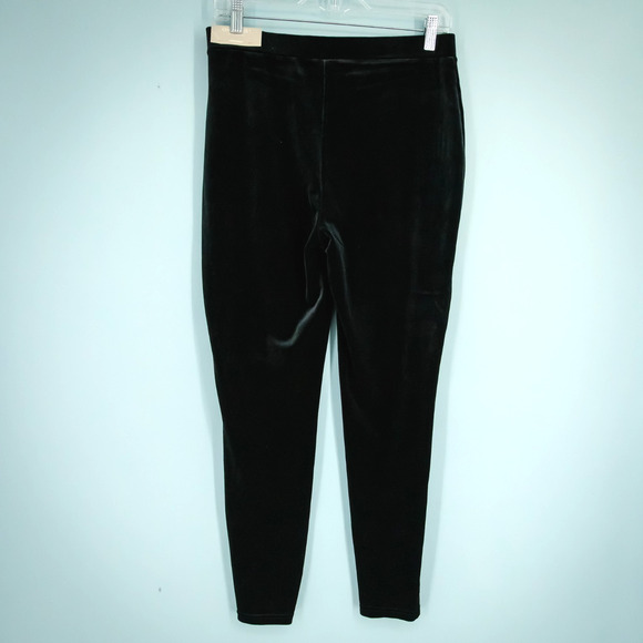 Chico's 1 Size Medium 8 Black Velvet Pull On Stretch Knit Leggings Pants NEW - Picture 2 of 7